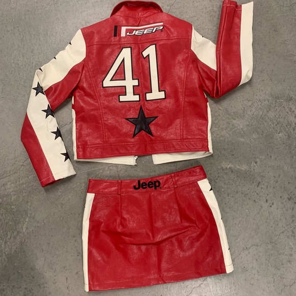 Jeep Red and White Star Jacket and Skirt Faux Leather - Picture 3 of 5
